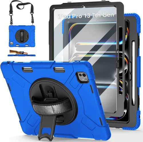 Vista 14 de Funda para iPad Pro 11 M5 2025/M4 2024: Funda protectora para iPad Pro de 11 pulgadas 5ª generación con protector de pantalla, soporte, asa y correa