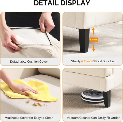 Vista 7 de VINGLI - Juego de 2 sillas decorativas de tela de lino, silla moderna tapizada beige, cómoda silla de sofá para sala de estar y dormitorio, muebles