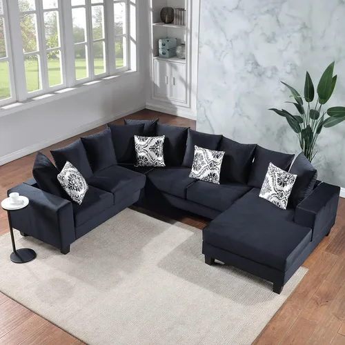 Vista 20 de Sofá modular de gran tamaño con otomana, lujoso juego de sofá modular en forma de L, sofá modular reversible de 7 plazas para sala de estar y beige