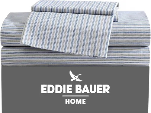 Vista 88 de Eddie Bauer - Juego de sábanas individuales XL, sábanas de percal de algodón, sábanas frescas y crujientes, ideales para dormitorio