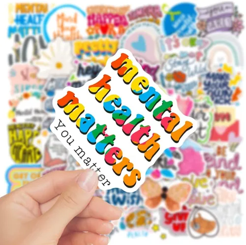 Vista 3 de Calcomanías estéticas de salud mental para álbum de recortes, 50 calcomanías de concientización sobre la salud mental, calcomanías de vinilo