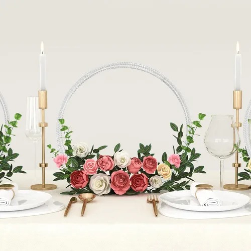 YALLOVE Paquete de 2 centros de mesa de aro floral de 12 pulgadas, soporte de anillo de corona de acrílico para decoración de globos y flores,