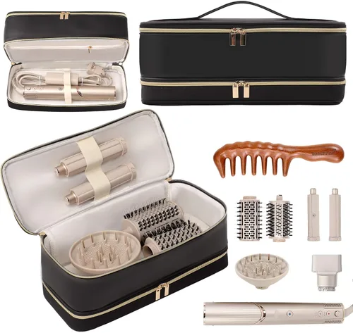 BAGCRAZY Estuche de transporte de viaje para secador de pelo Dyson Shark Flexstyle Revlon Airwrap, estuche de viaje Dyson Airwrap de doble capa Negro