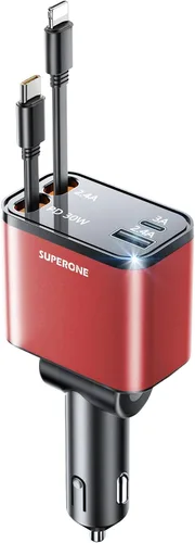Vista 15 de SUPERONE - Cargador retráctil para automóvil, 99 W, con cables, carga rápida, adaptador USB C para iPhone 17, 16, 15, 14, 13, 12, Samsung, negro