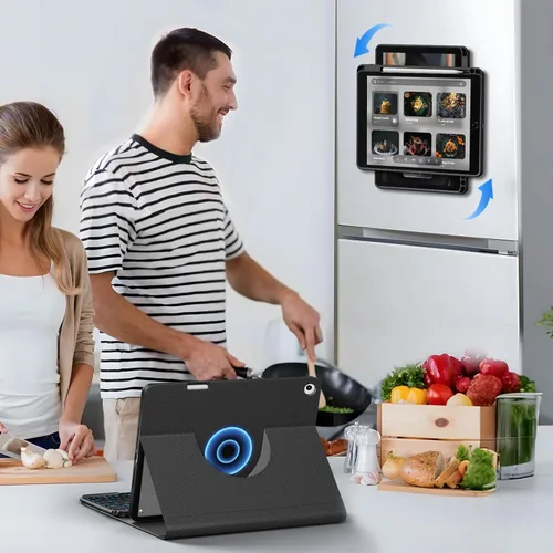 Vista 6 de OYEEICE Funda de teclado para iPad 6ª/5ª generación de 9.7 pulgadas, teclado inalámbrico desmontable retroiluminado de 7 colores, cubierta magnética