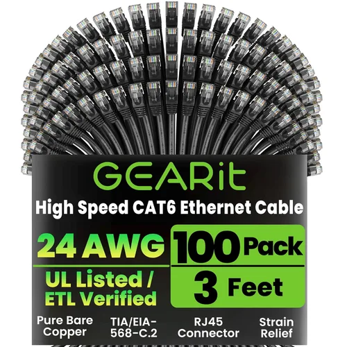 Vista 9 de GEARit Paquete de 50 cables Ethernet Cat6 de 0.5 pies Cable de conexión de red RJ45, conectores chapados en oro sin enganches de 10 Gbps, cable