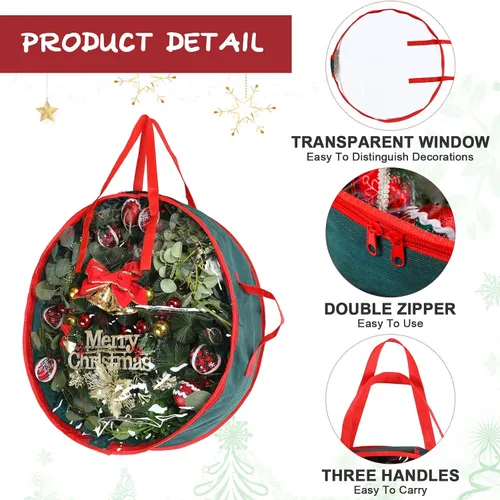 Vista 3 de Coume 4 bolsas de almacenamiento de coronas de Navidad, contenedor para coronas con ventana transparente para decoraciones de Navidad, bolsas