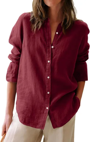 Vista 21 de Siliteelon Camisas con botones para mujer Camisa Oxford de algodón Camisas de vestir con cuello Camisa de manga larga sin arrugas Blusas de vestir