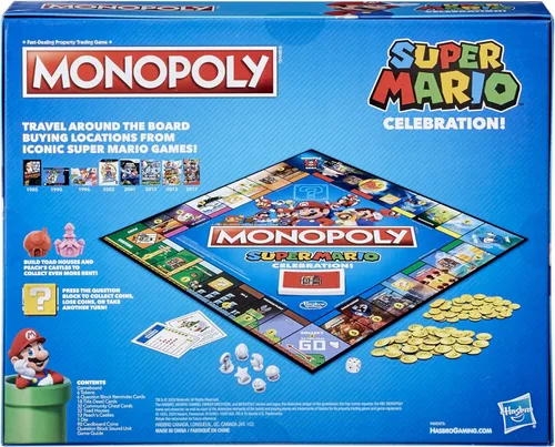Vista 6 de Monopoly Super Mario Celebration Edition Board Game for Super Mario Fans for 4 Players Ages 8 and Up, with Video Game Sound Effects