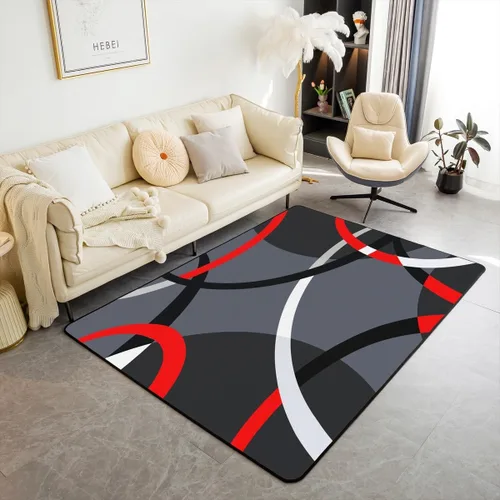 Vista 12 de Alfombra de área con efecto degradado, rojo, azul, negro, para sala de estar, dormitorio, decoración moderna, arte abstracto, ultra suave