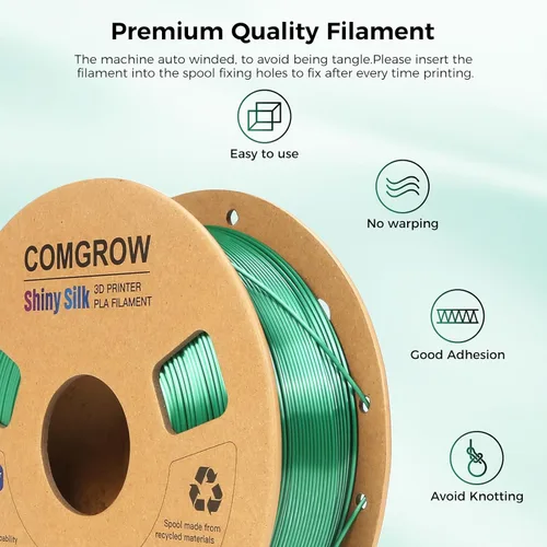 Vista 2 de Comgrow - Filamento para impresora 3D de seda PLA, color dual 2 en 1 negro y verde, filamento PLA para impresión 3D de 1.75mm, precisión dimensional