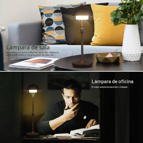Vista 5 de Modern Table Lamp Cordless Portable Desk Lamp, 2700K Stepless Dimming Rechargeable Battery Operated LED Lights for Bedroom, USB-C Charging Brass