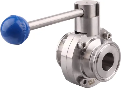 Vista 2 de DERNORD Válvula de mariposa sanitaria con mango de acero inoxidable 304 Tri Clamp Trébol (1 pulgada)