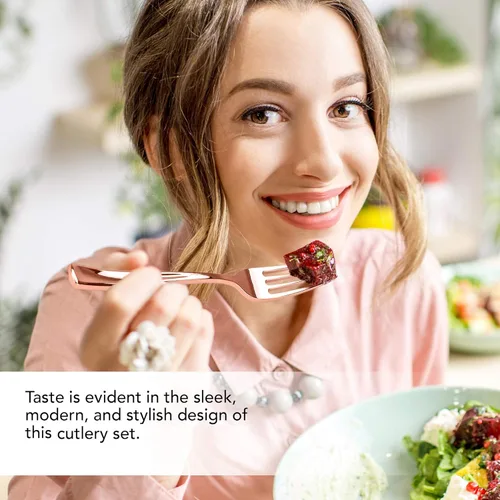 Vista 30 de Juego de cubiertos de plástico resistente (dorado) de 75 piezas, juego de cubiertos desechables, ideal para fiestas, bodas y catering, cubiertos