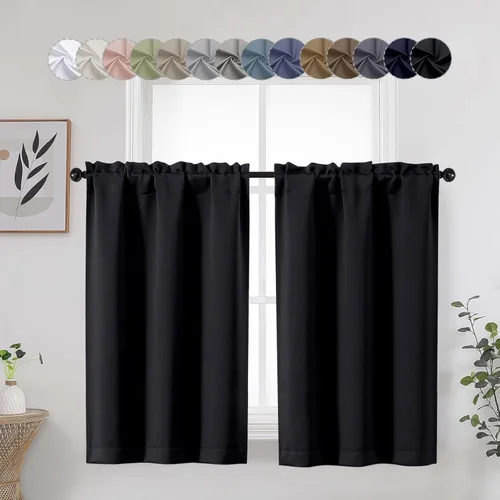 Vista 26 de Aqua Cafe - Juego de 2 paneles de cortinas opacas de 24 pulgadas de largo, con aislamiento térmico suave y sólido, para ventanas de baño, sótano