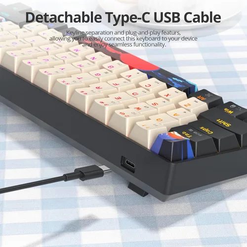 Vista 3 de Teclado mecánico 60% en blanco y negro, compacto 60% teclado para juegos, retroiluminación RGB, 61 teclas interruptores rojos, mini teclado, teclado