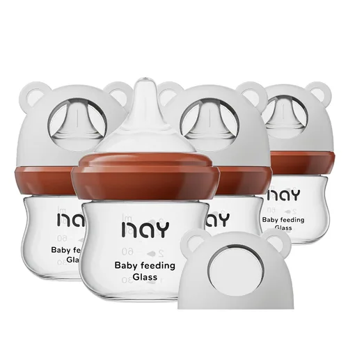 Vista 8 de yanyoyo Botella de Vidrio Natural para Bebés que Amamantan, 3 oz (90 ml) Botella Anticólica para Recién Nacidos con Tetinas de Flujo Lento (SS)