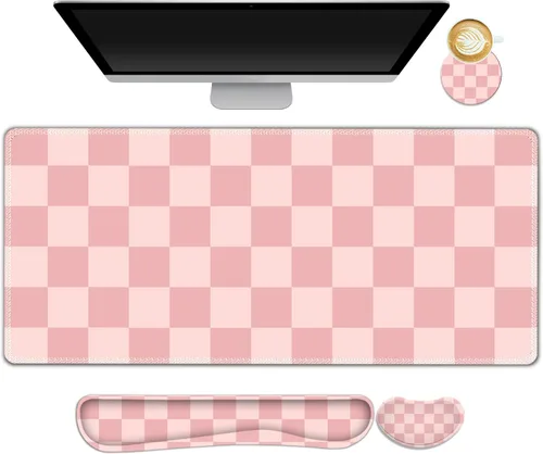 Vista 37 de Juego de alfombrillas de mouse grandes para juegos, 4 en 1, alfombrilla de escritorio extendida para teclado con reposamuñecas, alfombrilla de mouse