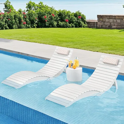 Sillas plegables para piscina, sillas de descanso antiflotantes HDPS premontadas para uso en la piscina, sillas con reposacabezas para hotel Blanco