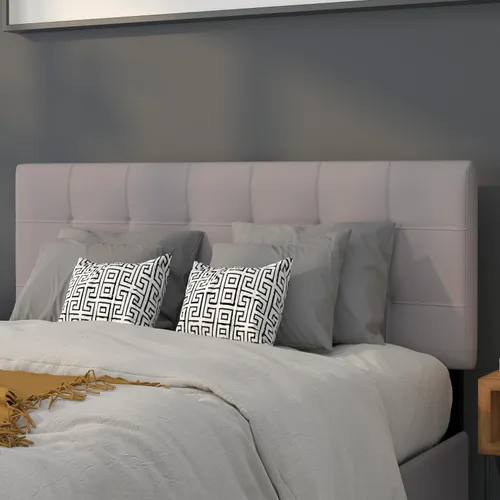 Vista 12 de EMMA + OLIVER - Cabecero acolchado con nudos tapizado, tamaño individual, en tela beige