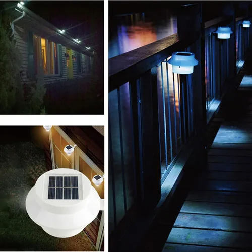Vista 7 de Luces LED de canalón, 3 luces LED solares para exteriores, impermeables, para jardín, patio, lámpara de pared con soporte para valla, pared