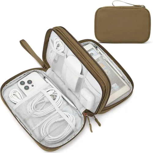 Vista 20 de FYY Organizador para cosas electrónicas, para viajes, para cables, celular y auriculares, estuche portátil, impermeable, doble capa, bolsa de Rosa