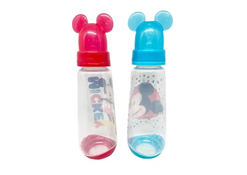 Vista 3 de Disney Cudlie Mickey Mouse - Paquete de 2 botellas de 9 onzas con tapa moldeada de personaje extraíble en estampado de estrellas de Mickey en rojo