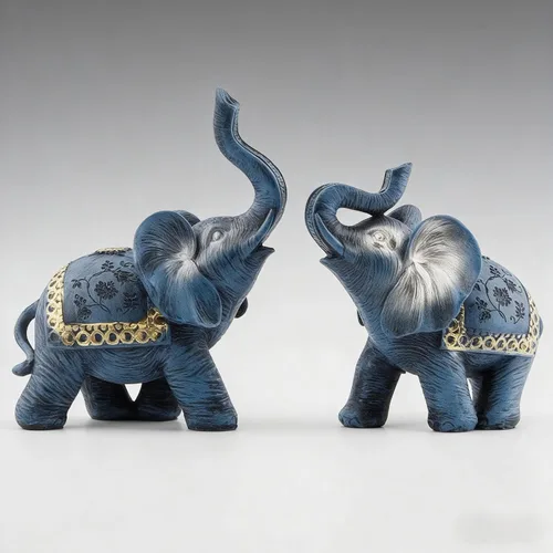 Figuras de elefantes tailandeses azules para parejas, estatuas de elefante con tronco, regalos para decoración de escritorio, manualidades para el