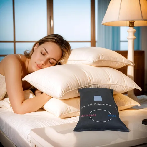 Vista 9 de Bolsa deshumidificadora de coche de 35.27 oz con alfombrilla antideslizante para tablero de instrumentos Desecante de gel de sílice recargable