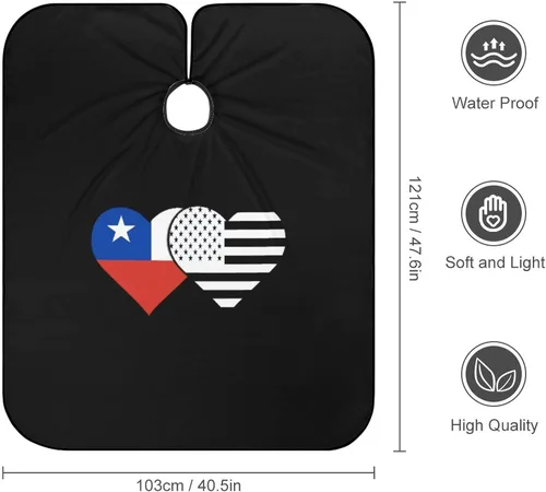 Vista 2 de Capa de barbero con bandera estadounidense de Chile y negra, delantal profesional para corte de pelo, para niños y niñas