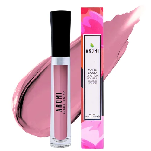 Aromi Lápiz labial líquido mate, de larga duración, color de labios rosa polvoriento, impermeable, sombra rosa nude, maquillaje vegano, libre de