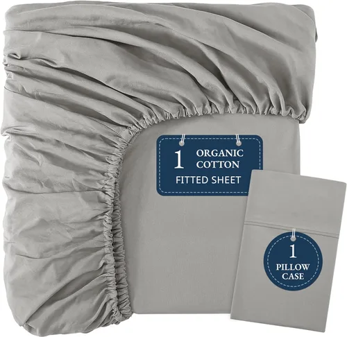 Vista 38 de LANE LINEN - Sábana bajera 100% de algodón orgánico, tamaño Queen, 2 fundas de almohada, tejido percal suave, transpirable, apta para colchones
