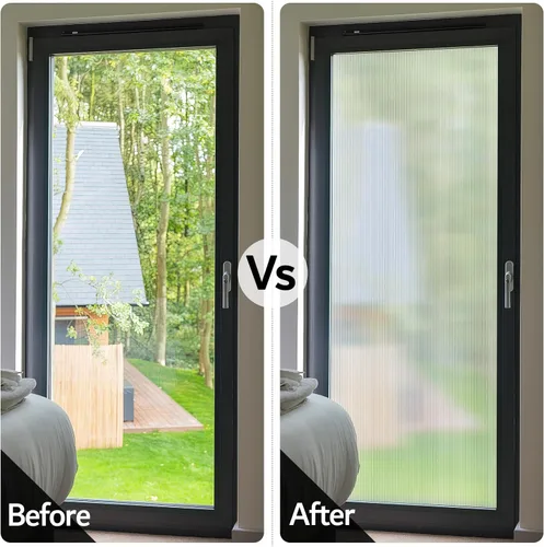 Vista 3 de VELIMAX Película de vidrio con junco, película de privacidad para ventana, vinilo esmerilado para ventana, calcomanías decorativas 3D no adhesivas
