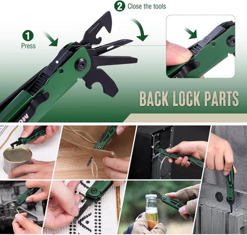 Vista 5 de MOSSY OAK Alicates Multiherramienta Mecanizados por CNC, Herramienta Múltiple 27-en-1 con Cuchillo de Bolsillo, Iniciador de Fuego y Silbato