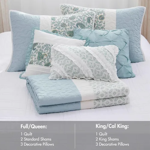 Vista 5 de Madison Park Juego de edredón 100% algodón con estampado floral, costuras de doble cara, para todas las estaciones, colcha ligera, ropa de cama Verde