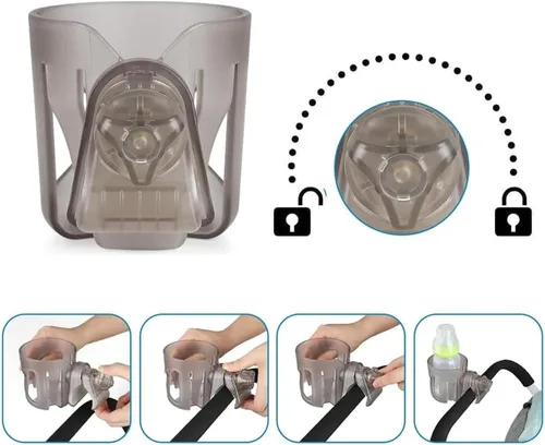 Vista 7 de Nuevo portavasos compatible con Mompush. Un ajuste sólido y súper seguro. Rotación de 360 grados. Resistente a derrames antivibraciones. Transparente