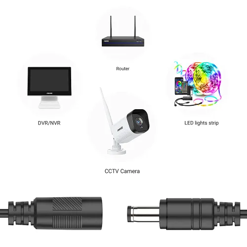 Vista 5 de Paquete de 2 cables de extensión CC de 10 pies de 0.217 in x 0.083 in, cable de extensión de alimentación universal de 12 V CC para cámara