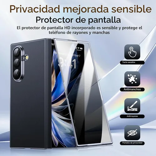 Vista 7 de Funda de piel de lujo para Z Fold 6 con protector de pantalla de privacidad [protección de bisagra], [compatible con Magsafe], protección de cámara