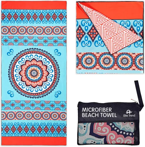 Vista 43 de Elite Trend Toalla de secado rápido, extra grande de 78 x 35 pulgadas, toalla de playa de microfibra, perfecta para la playa, viajes, natación