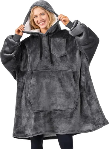 Vista 17 de PAVILIA Manta con Capucha para Mujeres, Manta de Sherpa Usable para Hombres, Sudadera de Gran Tamaño Acogedora, Sudadera con Capucha