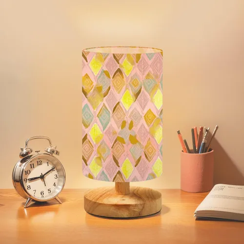 Vista 11 de Bedside Table Lamp 50s Mid Century Modern Seamless Dimmable Desk Lamp with Flaxen Fabric Shade Wood Base Nightstand Small Lamp for Bedroom Living