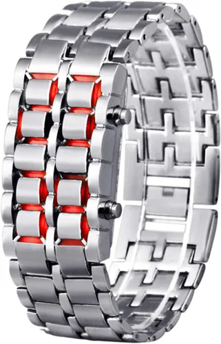 Vista 6 de FANMIS Reloj deportivo simple para hombre, estilo binario, electrónico, digital, LED, aleación de lava, rectangular, reloj de cadena