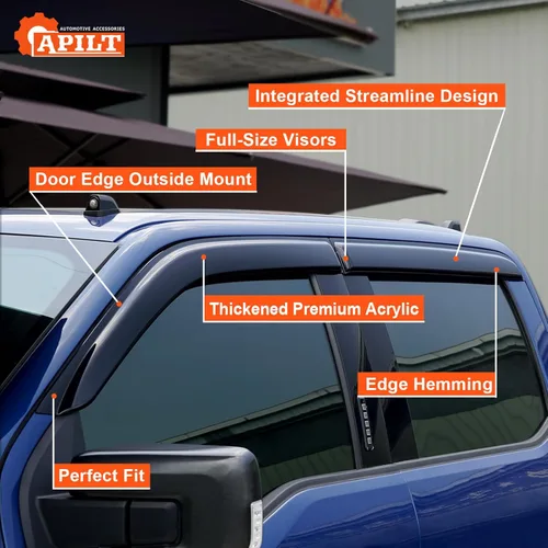 Vista 4 de Viseras de ventilación, protectores de lluvia con cinta, deflectores de ventana para Chevrolet Silverado y GMC Sierra 2014-2018 1500, Silverado