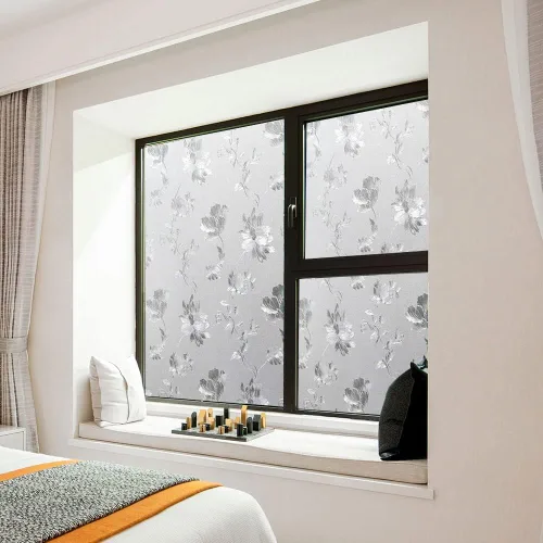 Vista 6 de Película de privacidad, adhesivo extraíble con bloqueo solar, calcomanías decorativas de vidrio, vinilo de adherencia estática sin pegamento, flores