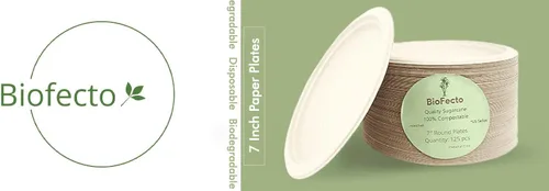 100% Compostable 7 Inch Paper Plates [125-Pack] Heavy-Duty Plate, Natural Disposable Plate, Eco-Friendly Made of Sugarcane Fibers-Natural Unbleached
