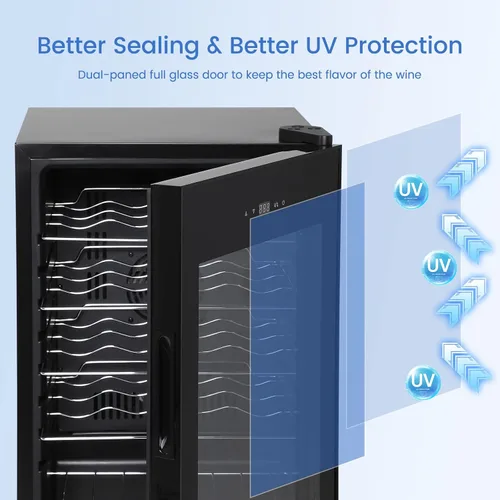 Vista 3 de Refrigerador de vino con compresor de 24 botellas, compresor de bebidas independientes, para vino tinto, blanco, champán o espumoso, 40 °F a 65 °F