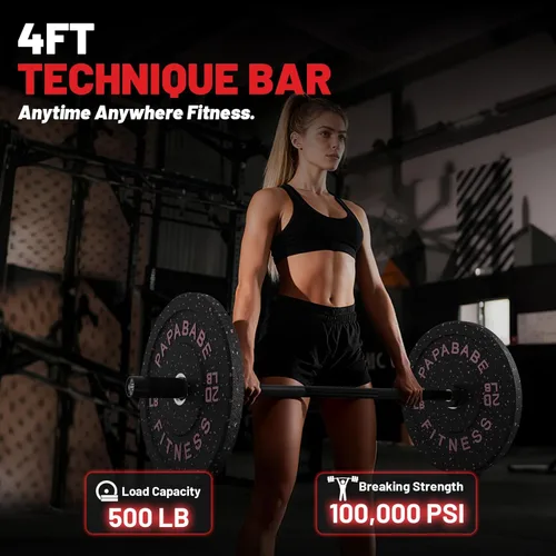 Vista 5 de PAPABABE Olympic Barbell, 4ft/5ft/6ft/6.5ft Straight Barbell for Strength Training and Technique Adjusting, 2 inch Womens Olympic Bar with Moderate