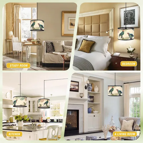 Vista 2 de Bioaqua - Lámpara colgante de bambú con cable enchufable (15 pies), lámpara colgante de macramé estilo bohemio con patrón, luces colgantes bohemias