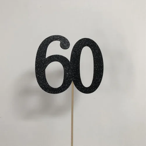 Vista 5 de Paquete de 10 palitos de centro de mesa de aniversario con purpurina de doble cara para cumpleaños número 60, decoración de mesa para fiesta de Negro
