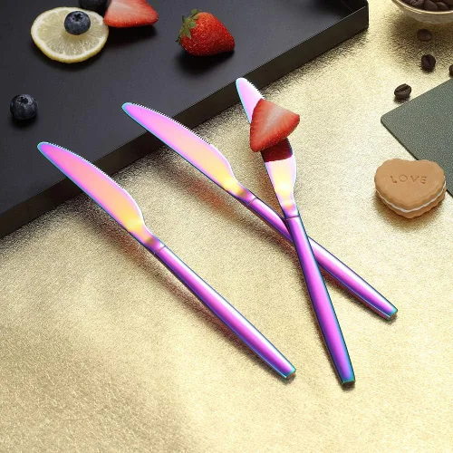 Vista 5 de HOMQUEN - Cuchillos de cena Rainbow de 4 piezas, resistente cuchillo de acero inoxidable de 9 pulgadas, diseño moderno, juego de cuchillos